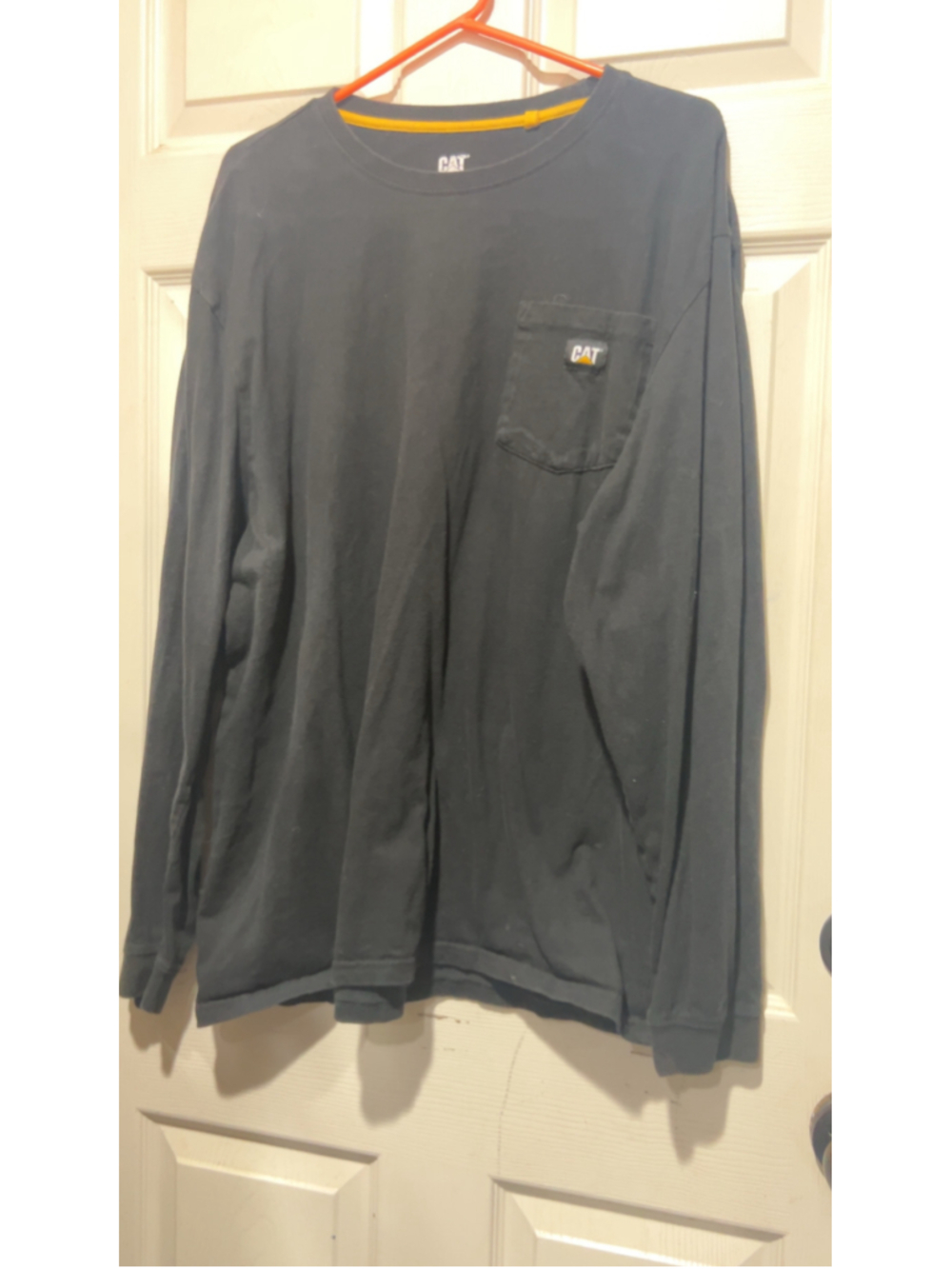 Men's CAT Long Sleeve Pocket Tee, Black, Size XXL